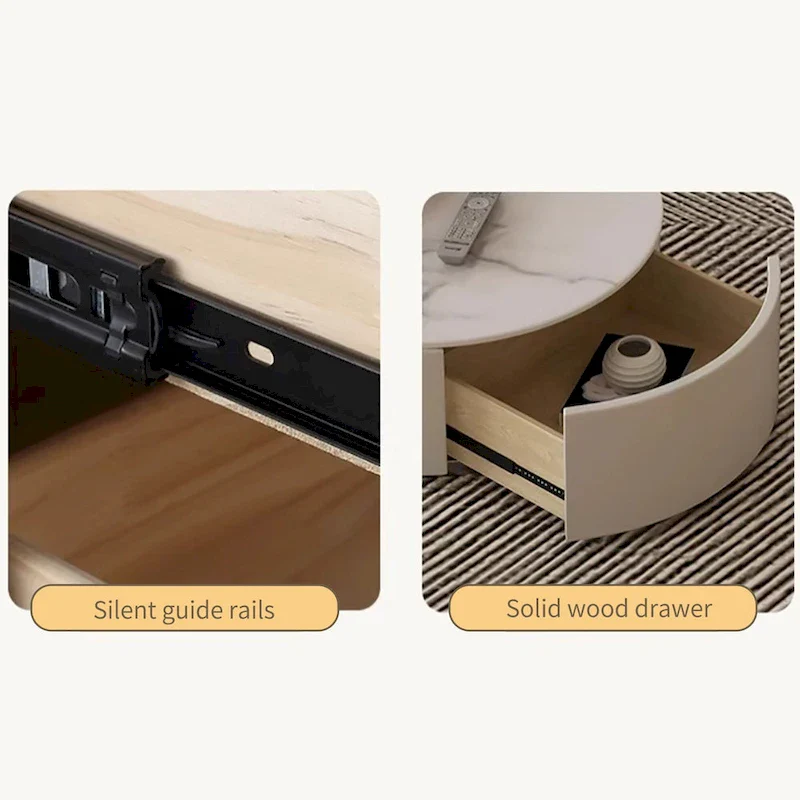 Round Coffee Table - Beige Wood with Stone Top - 31.5