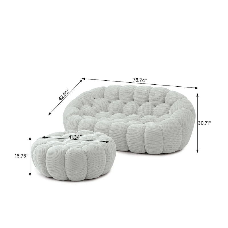3D Honeycomb Fabric Upholstered Bubble Sofa Modern Loveseat with Ottoman