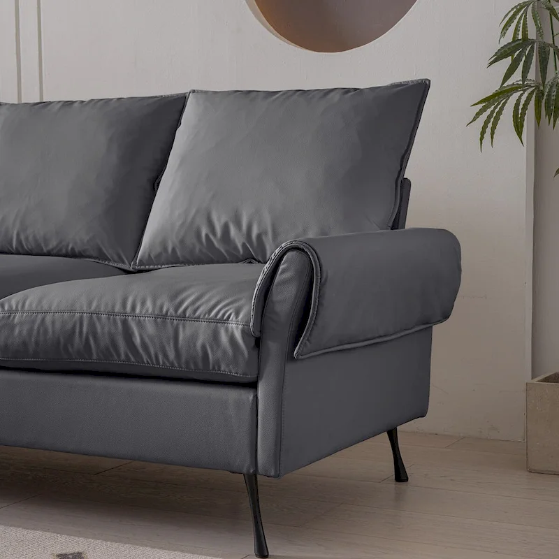 Modern L-Shaped Sofa Couch With Convertible Ottoman