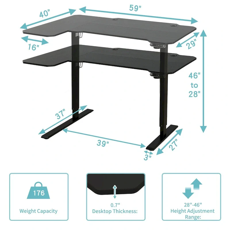 59 Adjustable Black L Shape Standing Desk