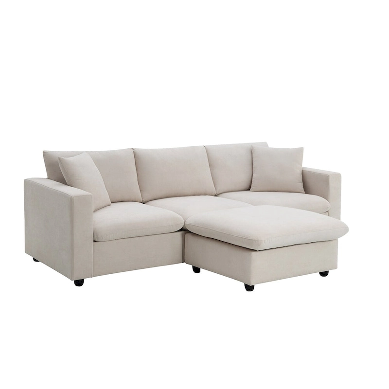 Modern Sectional Sofa,L-shaped Couch Set with 2 Free pillows,4-seat Polyester Fabric Couch Set with Convertible Ottoman