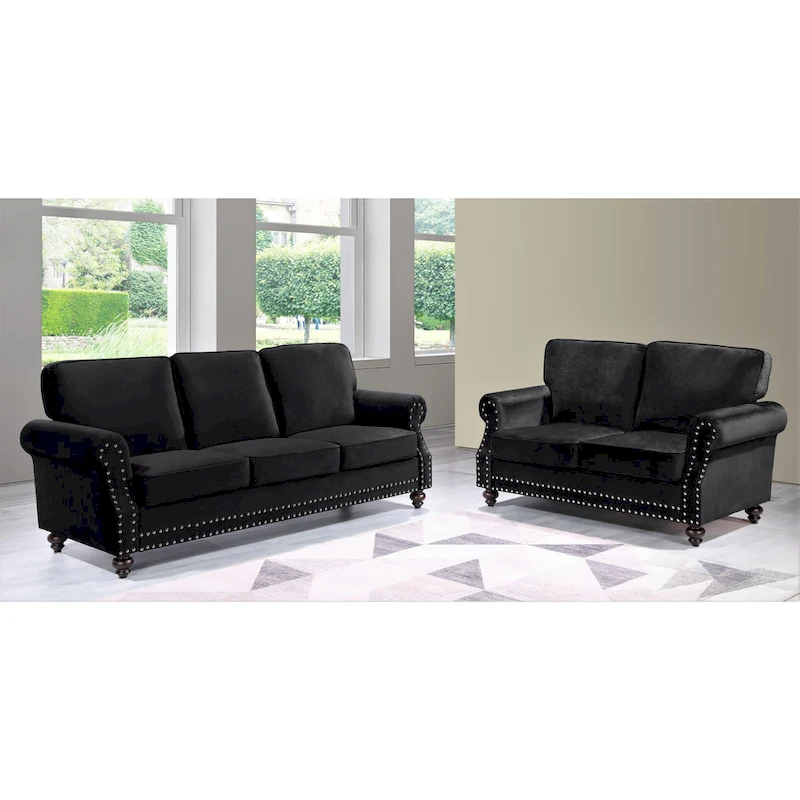 Suffield Velvet Nailhead 2-Piece Set-Loveseat & Sofa