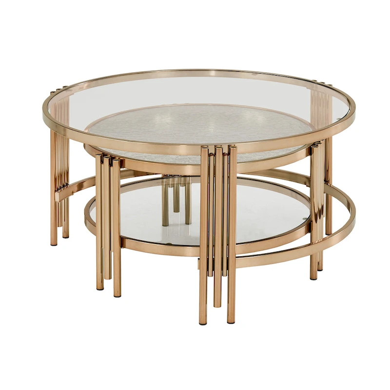 Bruges Champagne Gold Finish Textured Glass Table with Shelf by iNSPIRE Q Bold