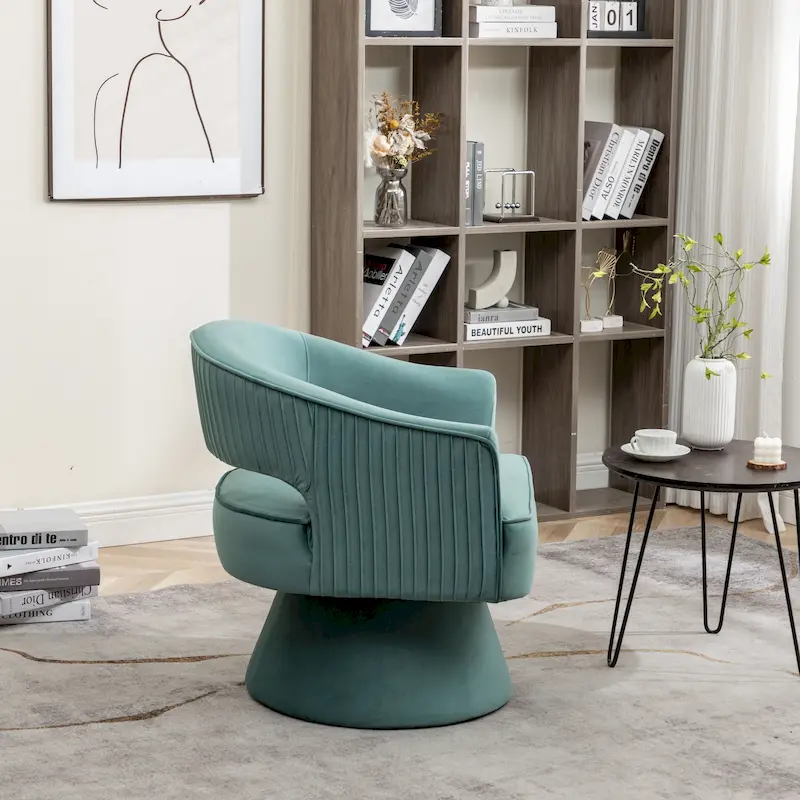 SEYNAR Modren Velvet Living Room Swivel Arm Barrel Chair with Tufted Back
