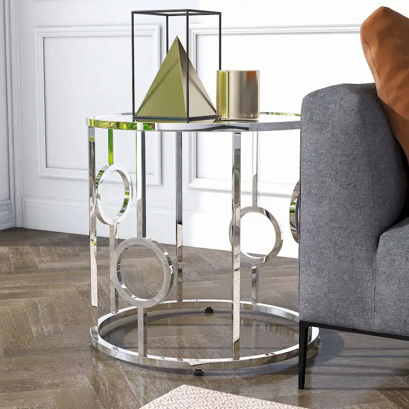 Hoop Glam Chrome 23-inch Mirror End Table by Furniture of America
