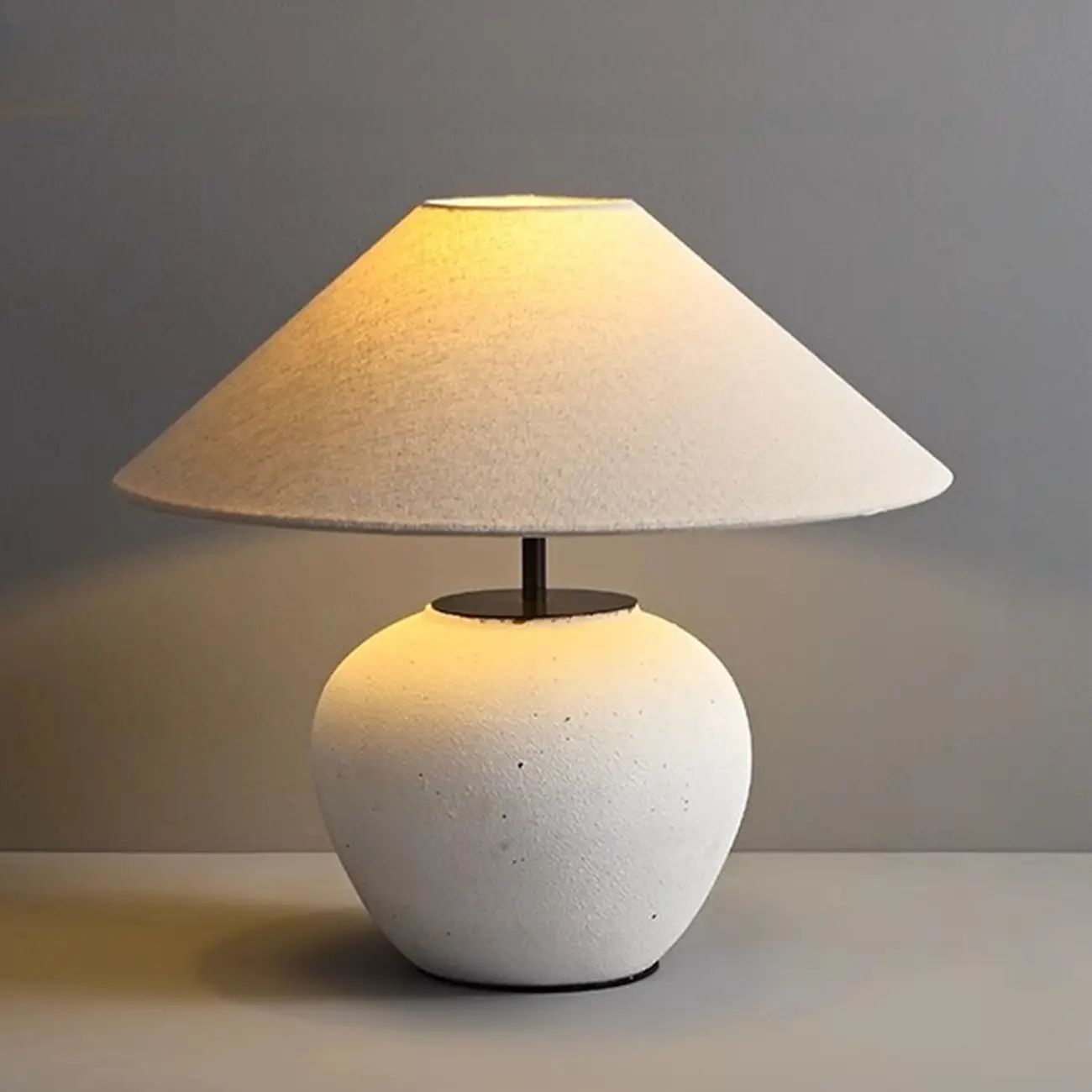 White Ceramic LED Table Lamp with Fabric Shade