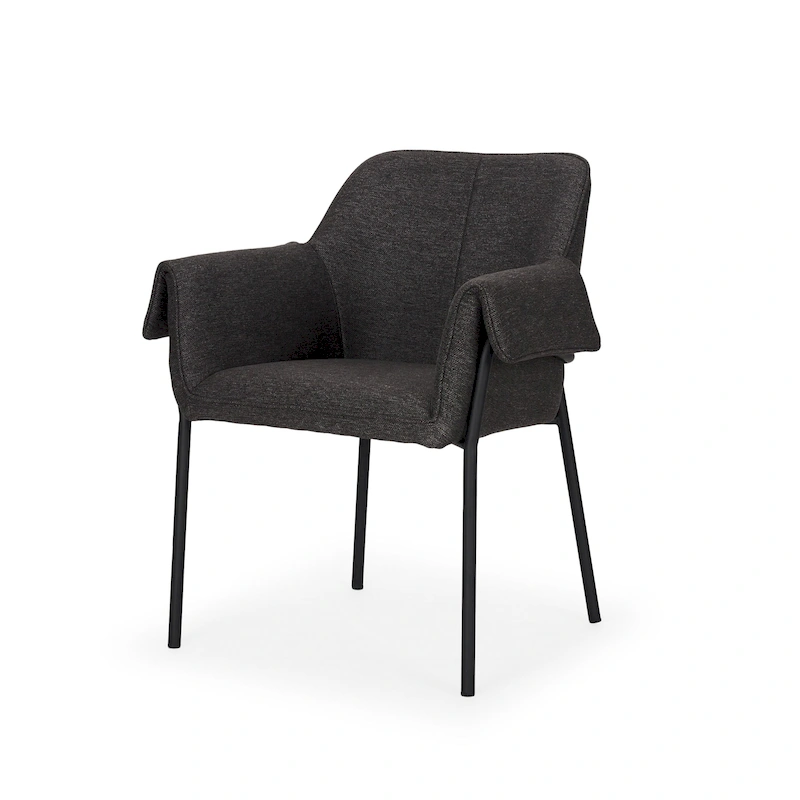 Brently Dining Chair w/ Cream Boucle Fabric & Matte Black Metal Legs