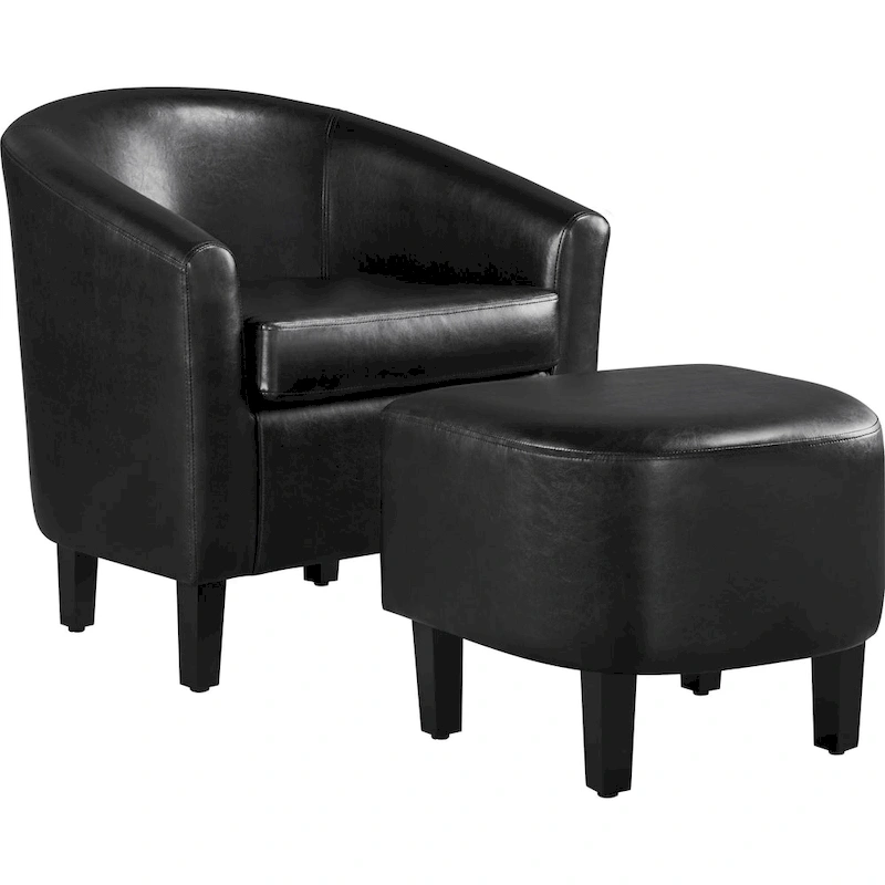 Yaheetech Accent Chair Faux Leather Club Chair and Ottoman Set