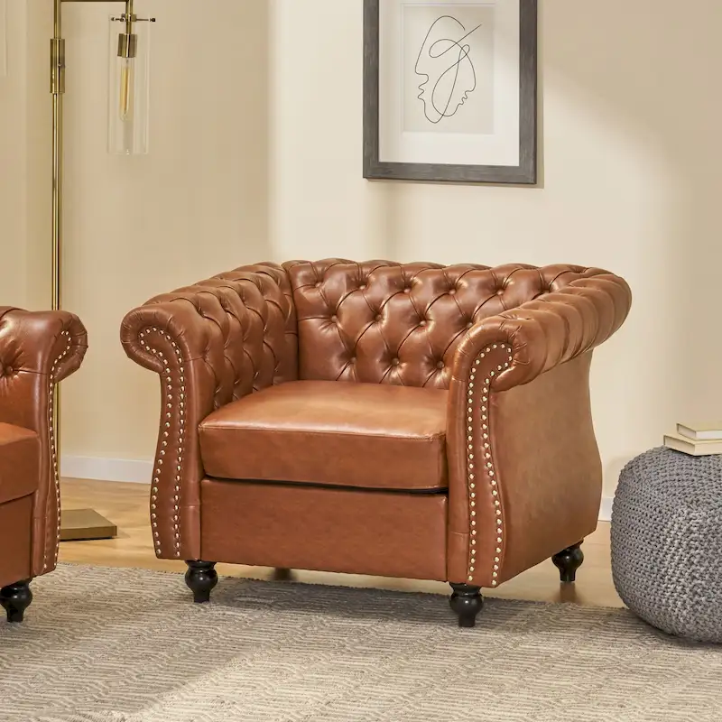 PU Tufted Accent Chair with Chesterfield Design