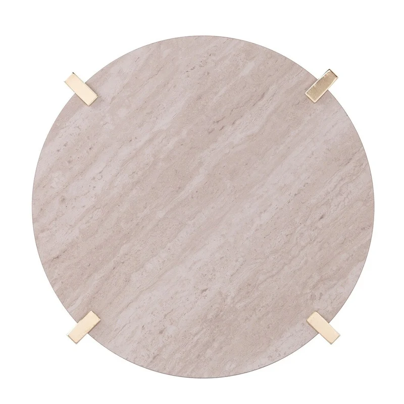 SEI Furniture Aldea Modern Round Side Table with Faux Marble Top and Faux Wood Shelf