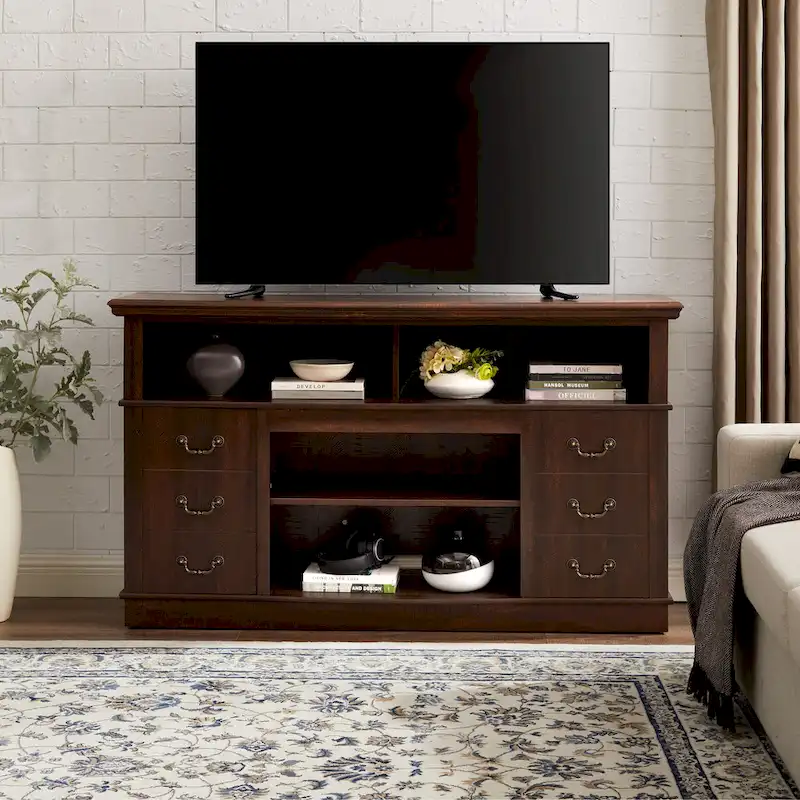 Traditional 60  TV Stand with Open and Closed Storage Space for TVs Up to 65
