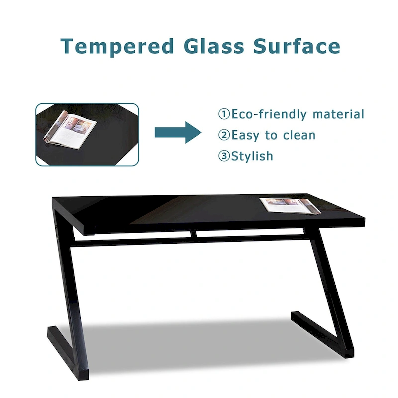 Professional Z-Leg Tempered Glass Gaming and Study Desk with Built-In USB Cable