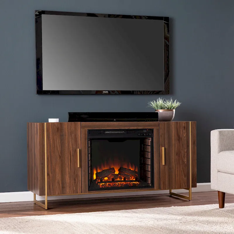 SEI Furniture Danielson Contemporary Brown Wood Electric Fireplace Media TV Stand for TV's up to 52