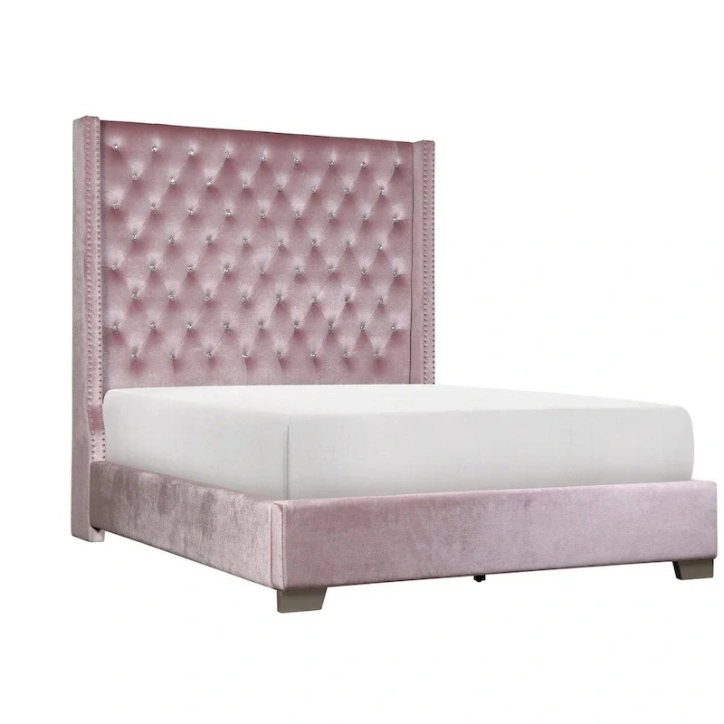 Pink Velvet Tufted Panel Bed
