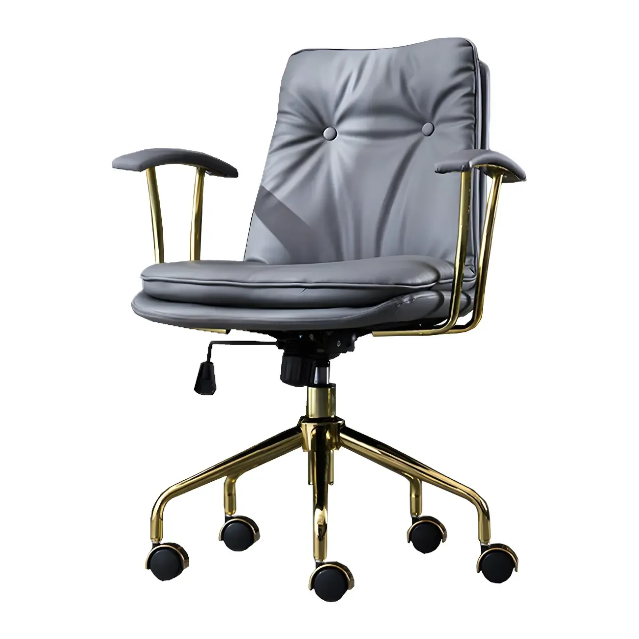 Gold Base Tufted Leather Adjustable Office Chair