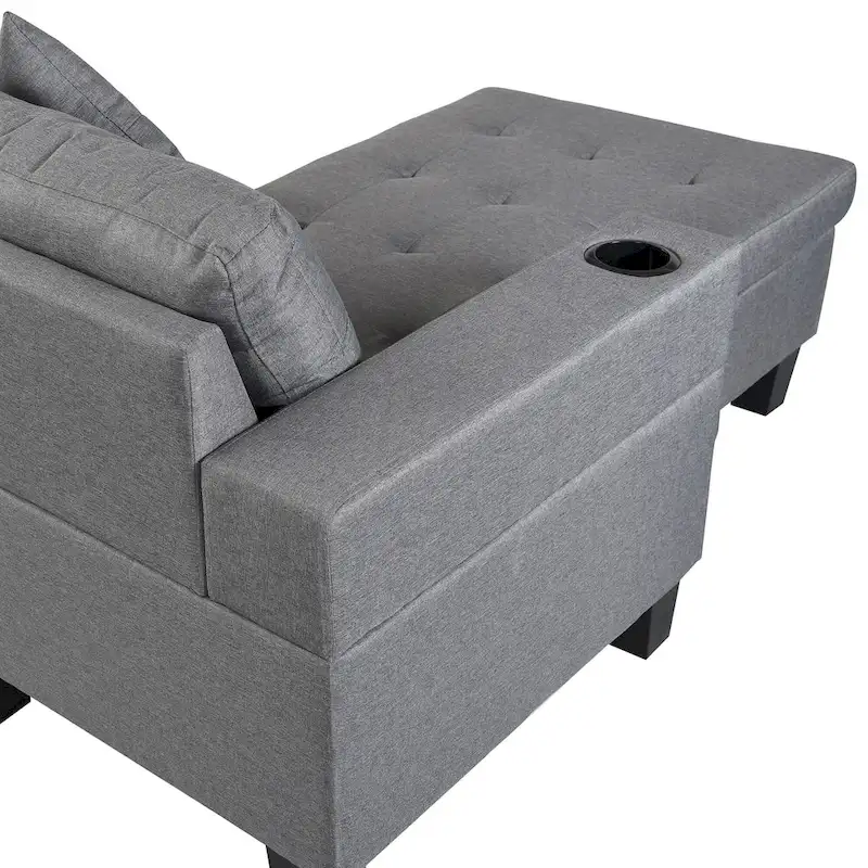 Modern Sectional Sofa Set with Cup Holders and Plush Cushions