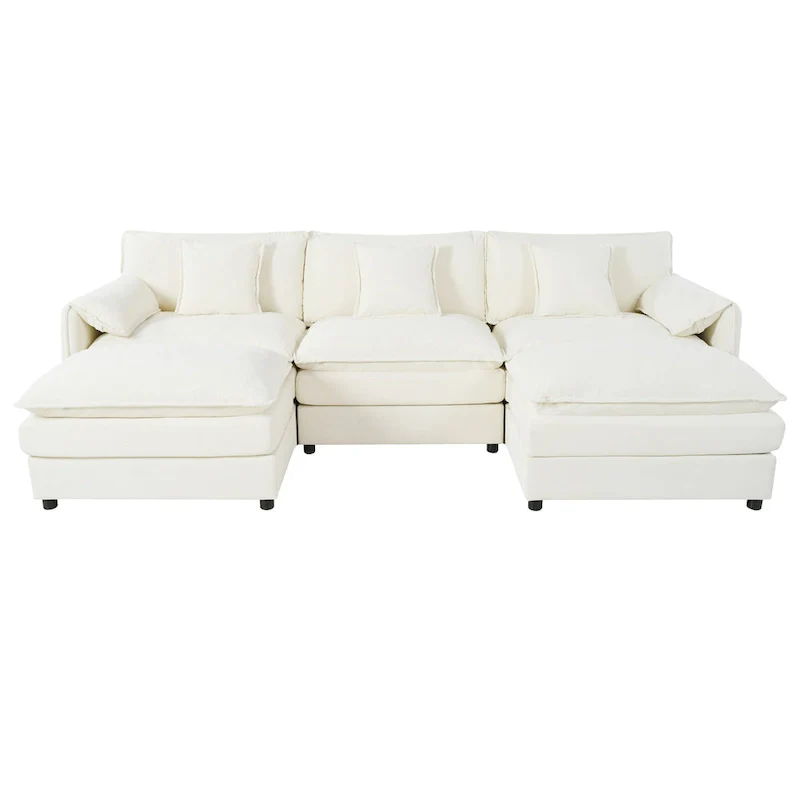 109.45 Chenille Upholstered U-Shaped Modular Sectional Sofa with Double-Layer Cushions, DIY Combination