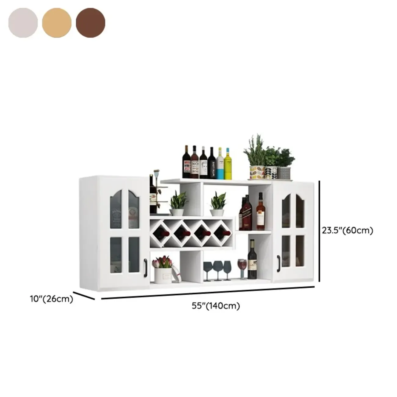 Wooden Wall-Fixed Bottle Holder Rack with Glass Holder Shelf