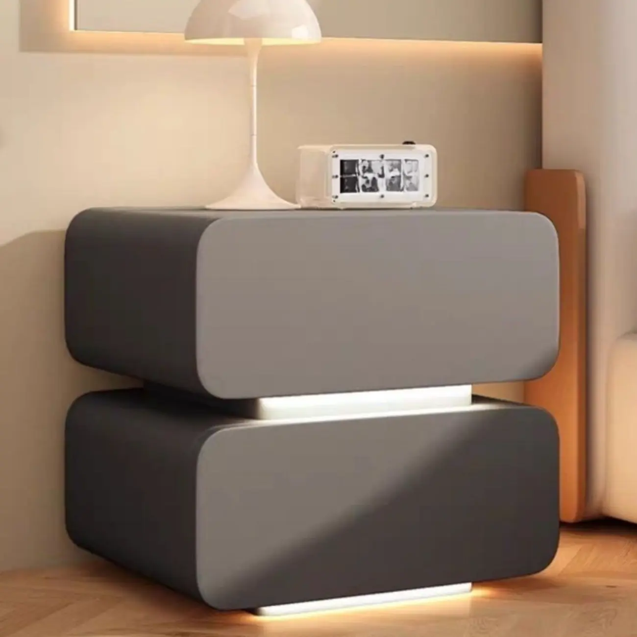 Modern Wood White Lighting 2-Drawer Nightstand