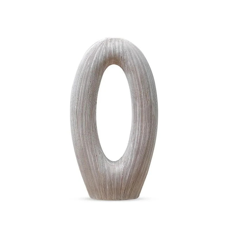 O Shaped Needley White Striped Textured Polyresin Vase