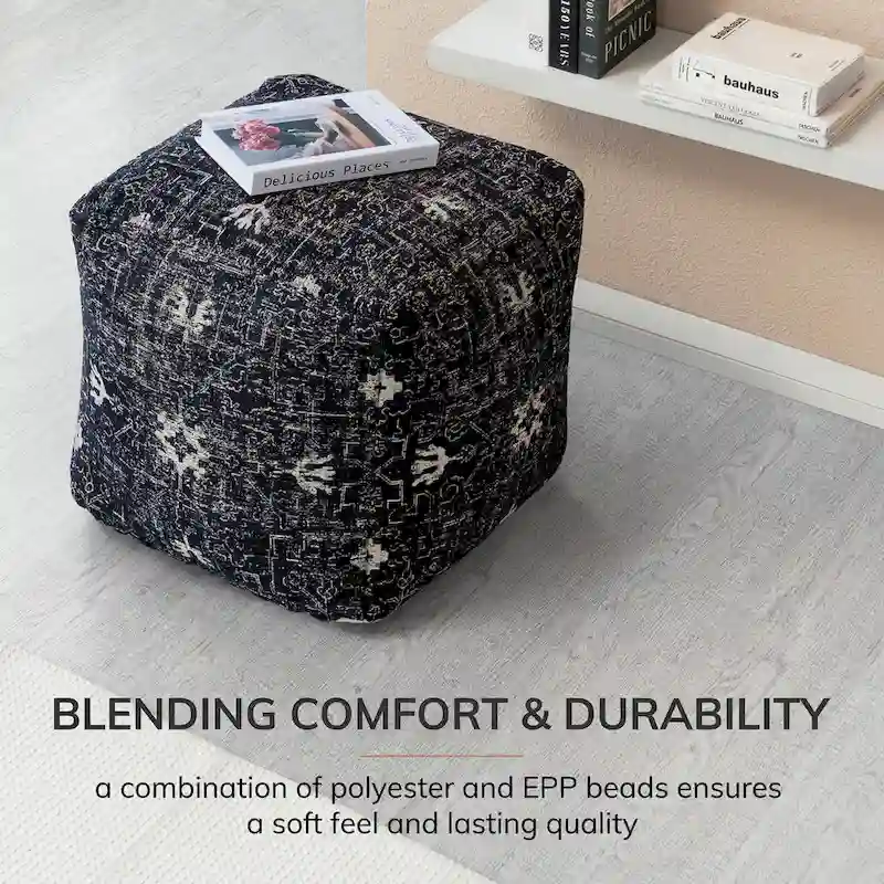 20x20x20 Square Black & White Handmade Pouf Ottoman Footrest