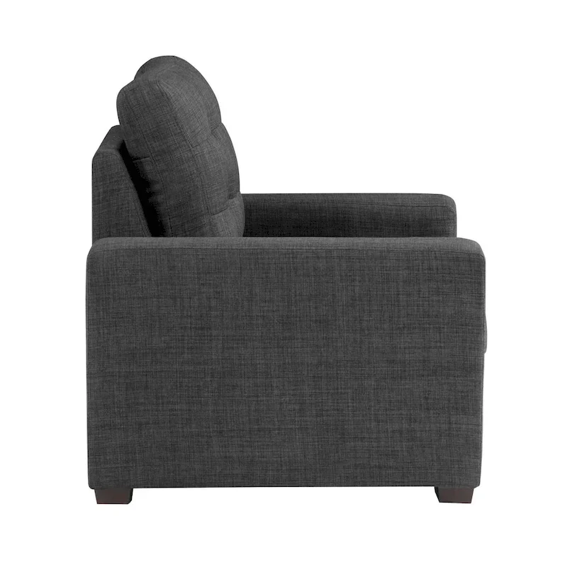 Cliff 37 Inch Chair, Pull Out Ottoman, Dark Gray Polyester, Espresso Wood