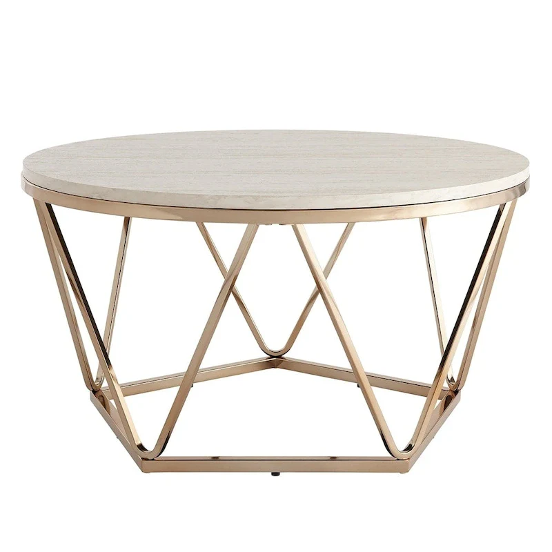SEI Furniture Henderson Modern Faux Marble Round Coffee Table with Gold Geometric Base