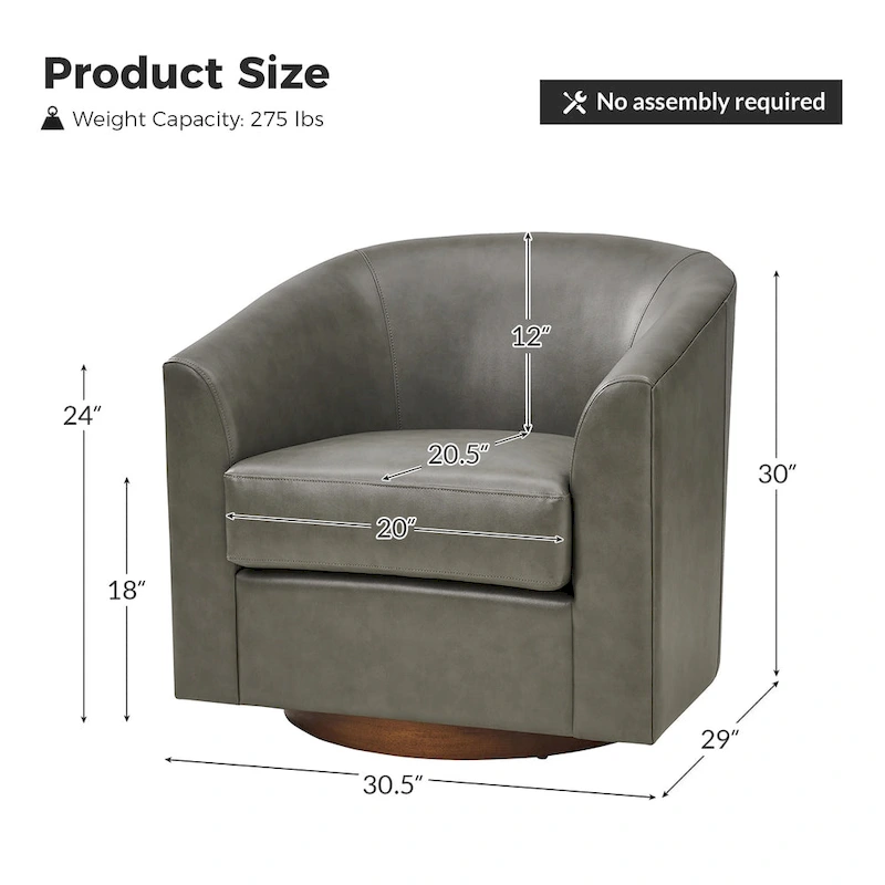 Haley Modern Swivel Barrel Faux Leather Chair with Solid Wood Base by HULALA HOME