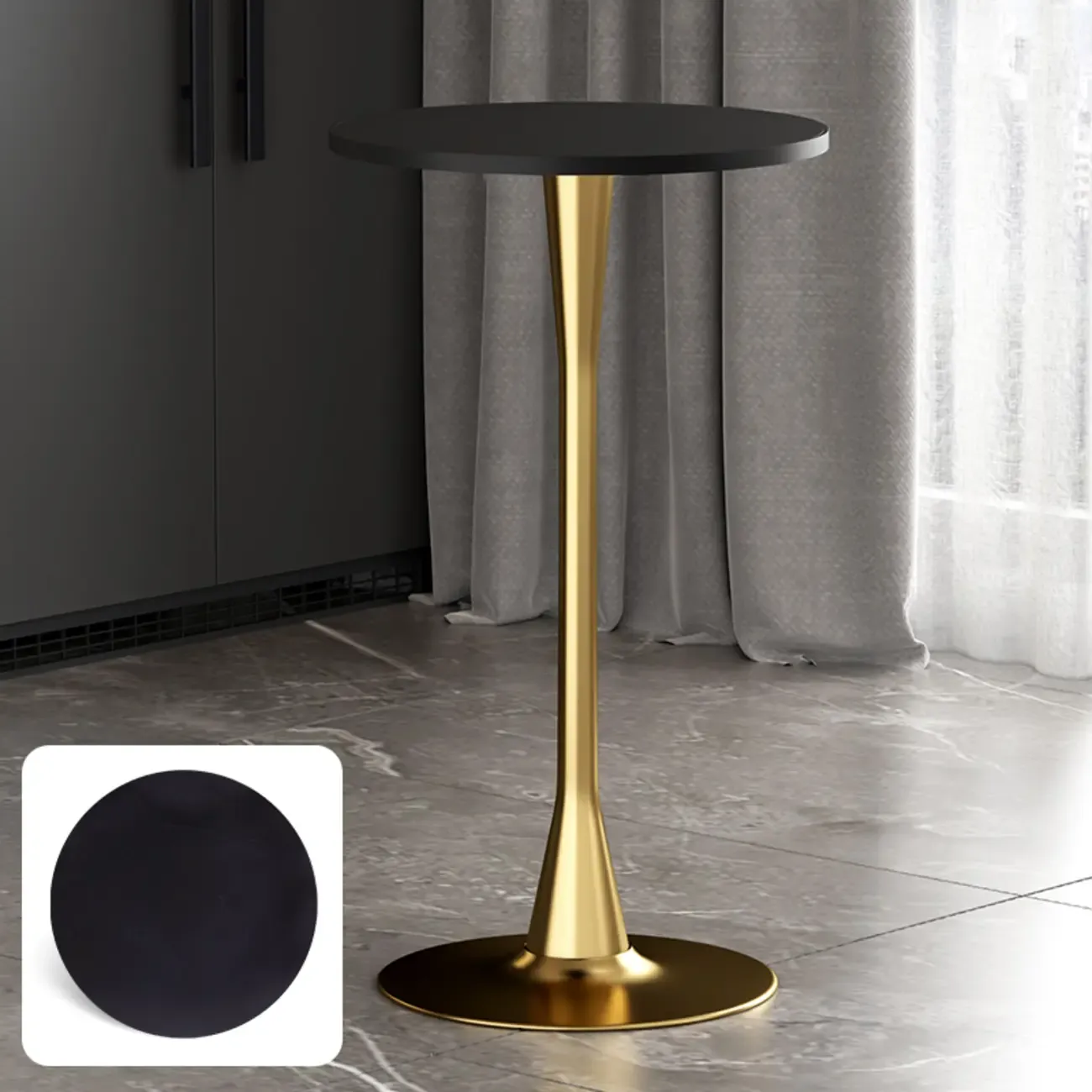 Modern Matte Black Metal Pedestal Round Wood Bar Tables