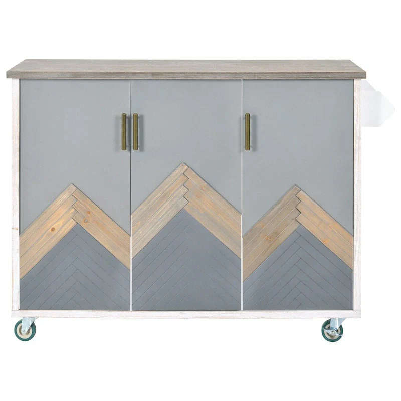 51.6 in. W Farmhouse Kitchen Island with Drop Leaf, Internal Storage Rack and Three Doors