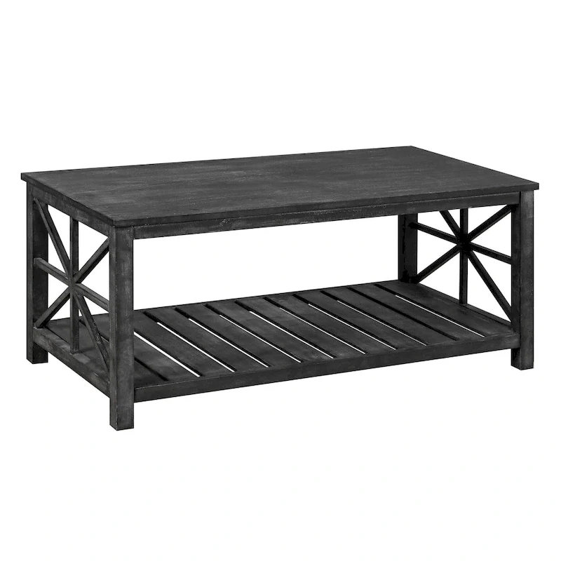Open Shelf Coffee Table – Antique Black / Brown, Handcrafted Wood, Single