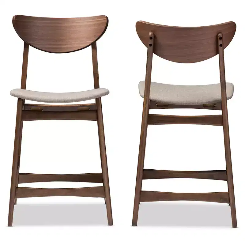 24" Latina Mid - Century Retro Modern Scandinavian Style Fabric Upholstered Wood Finishing Counter Height Barstool - Light Gray - Baxton Studio