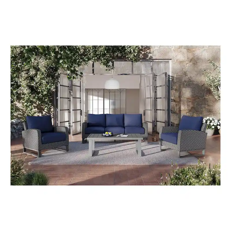 New Classic Furniture Fiji 4-Piece Patio Sofa Set with Sled Base