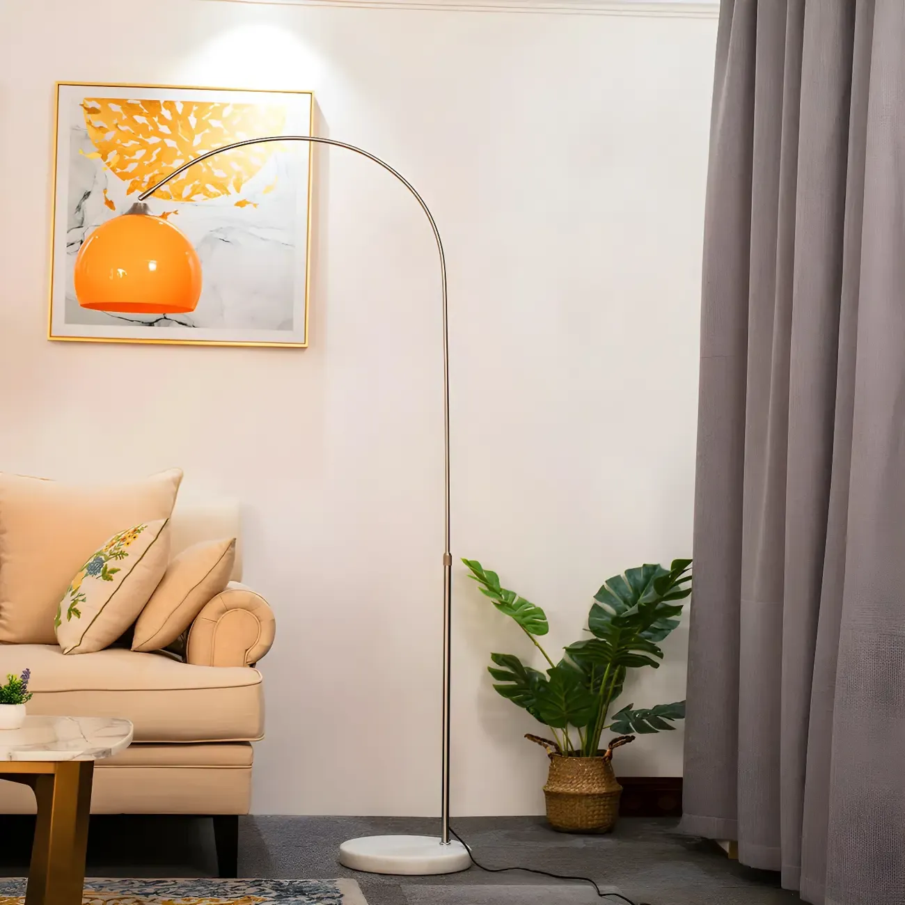Orange Dome Modern Arched Metal LED Floor Lamp