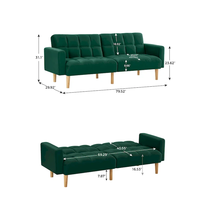Velvet Convertible Sofa Bed - 3-Position Futon