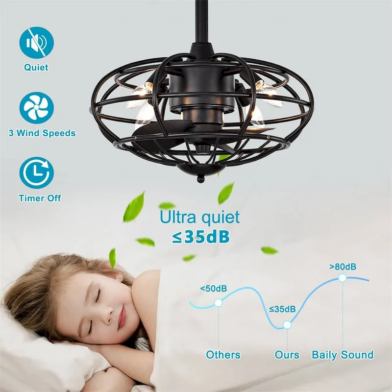 3 Speeds Reversible Caged Ceiling Fan with Remote and Timer