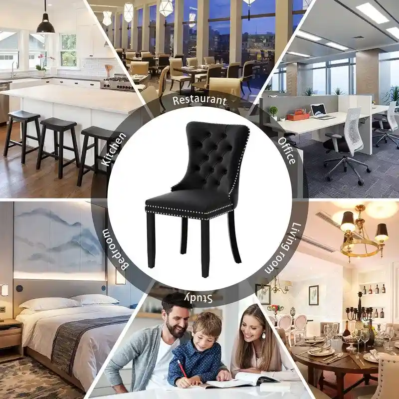 Solid Wood Velvet Upholstered Dining Chair Set of 4