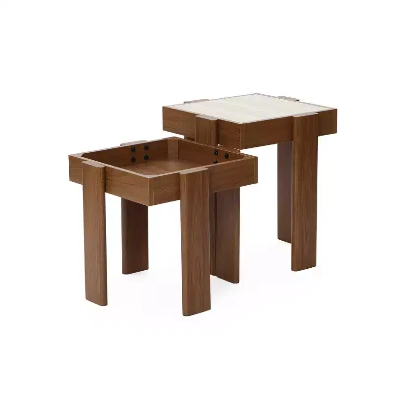 2-Tier Farmhouse Side Table, Engineered Wood Sofa or Bedside Storage Stand Brown