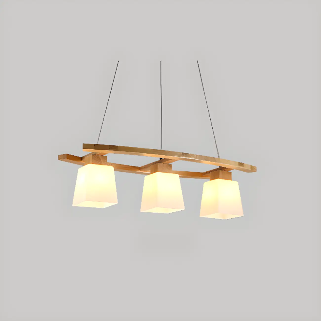 Modern 3-Light Wooden Glass Pendant Light Island Hanging