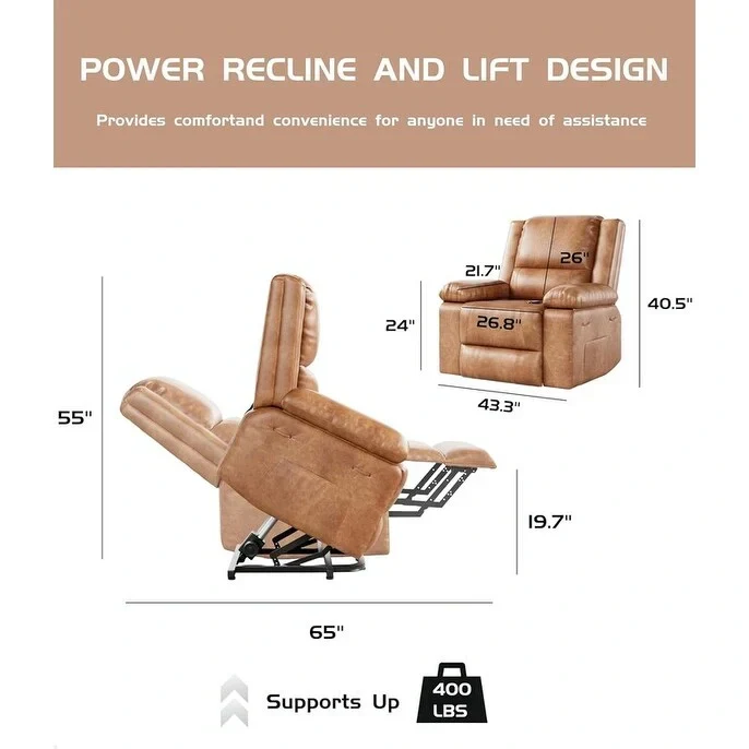 Leather Power Lift Recliner with Heat & Massage
