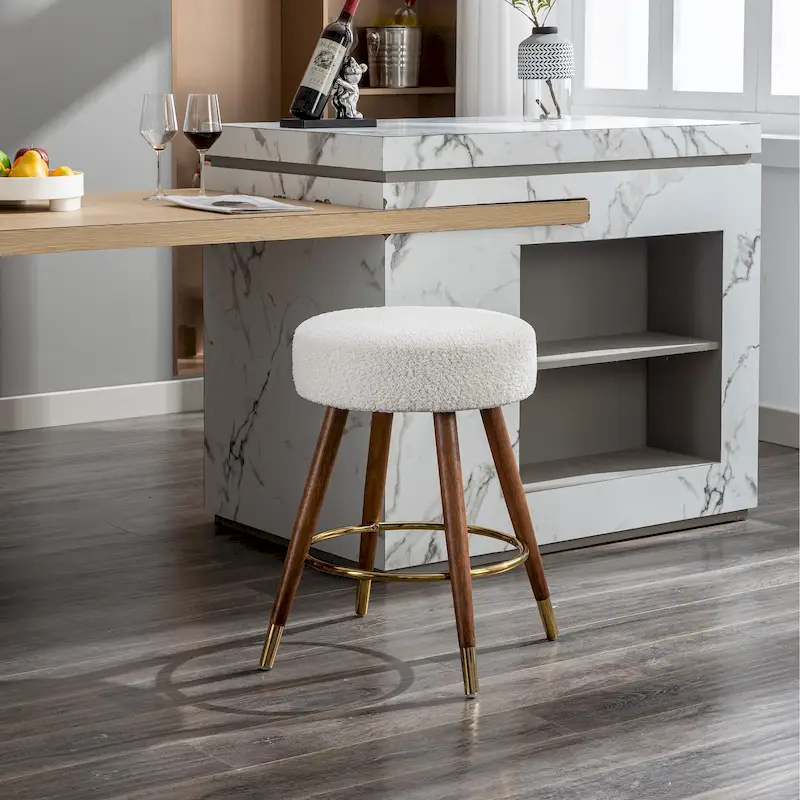 White 23.88 Upholstered Swivel Stool with Wood Frame