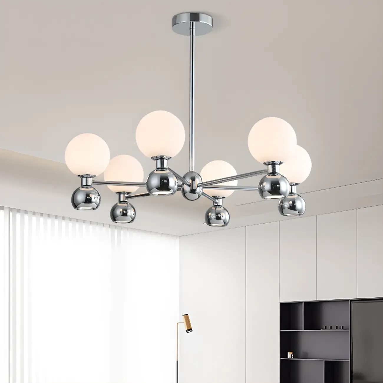 Modern Style White Globe Chandelier with Metal Frame