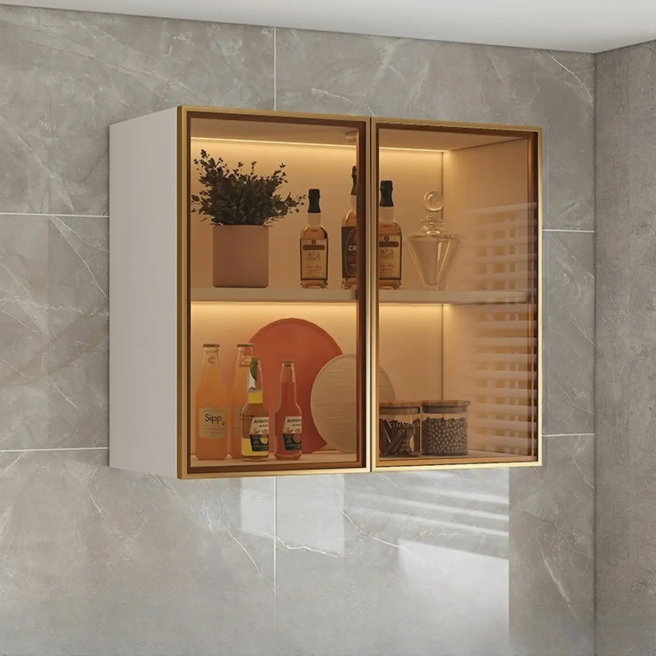 Kitchen Wood Wall-Mounted Grey Storage China Cabinet