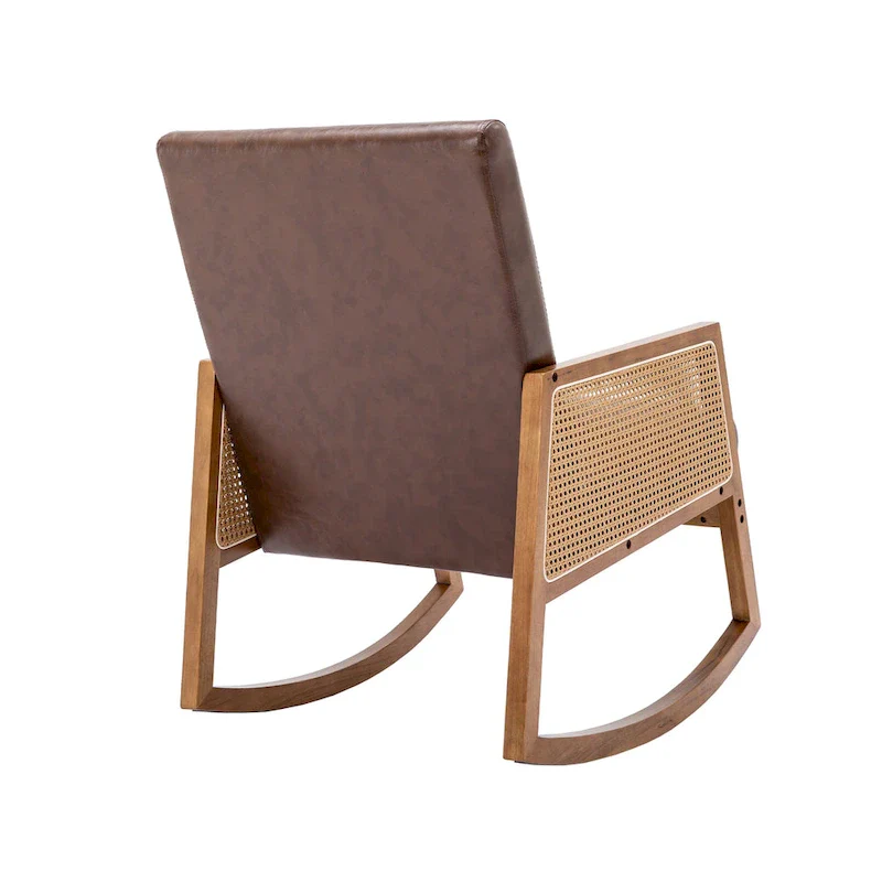 Modern PU Leather Rocking Chair with Rattan Arms