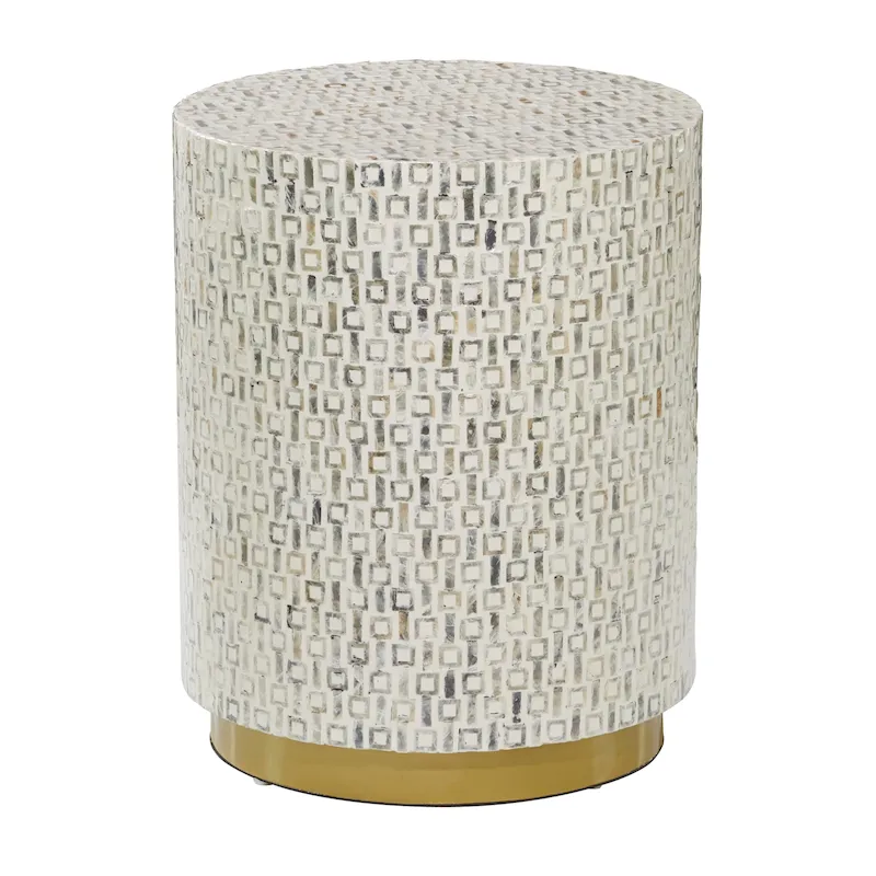 Mother of Pearl Shell Accent Table with Gold Base and Geometric Patterns - White, Gray or Black - Roche River Decor