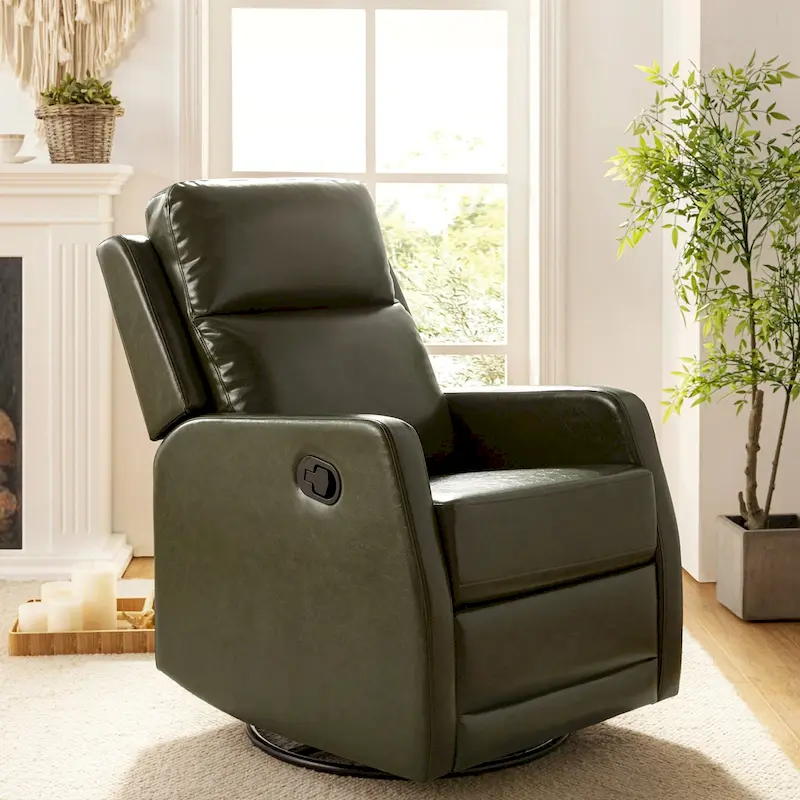 Esteban Modern Faux Leather Manual Rocking Swivel Recliner with Wingback
