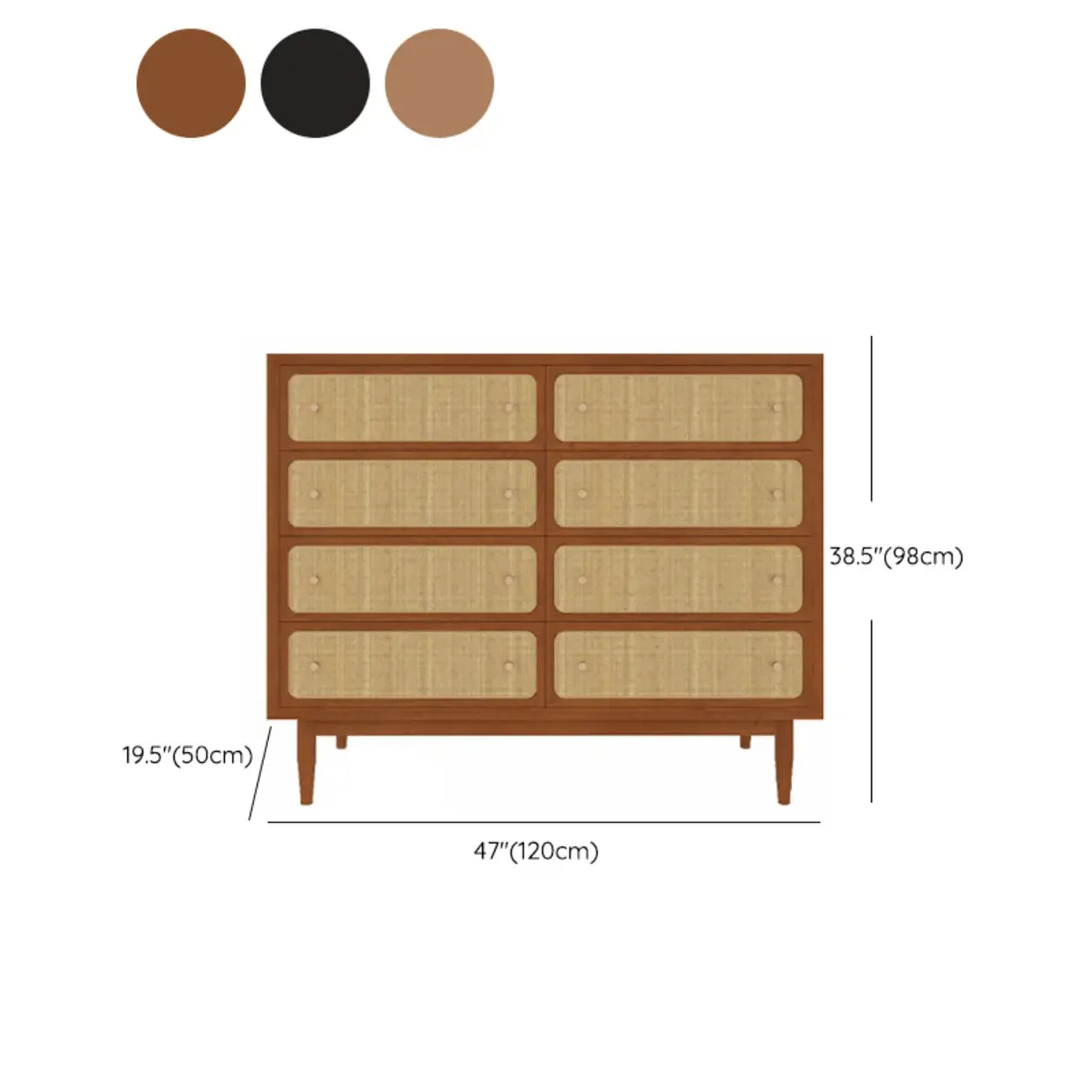 Tropical Wooden Dresser with Drawers and Gold Handles