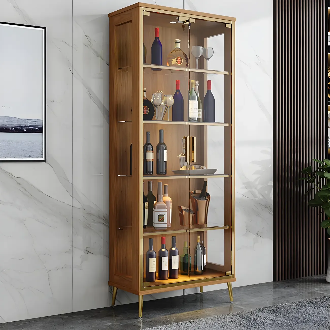 Glam Black Wooden Glass Display Cabinet