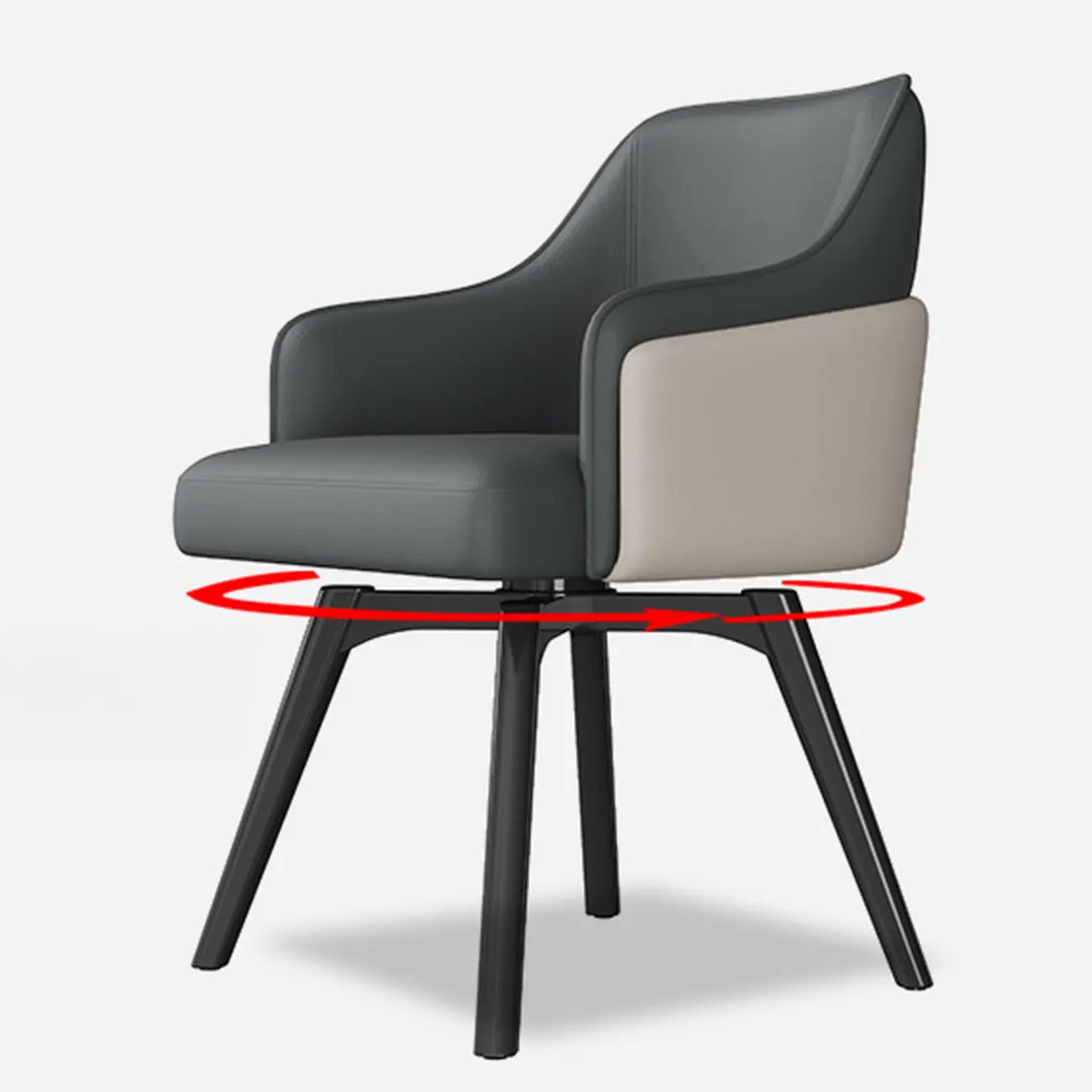 Modern Faux Leather Swivel Arm Dining Chair with Solid Back