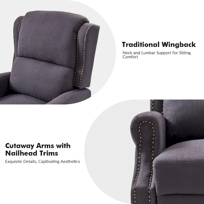 Traditional Roll Arm Manual Recliner with Solid Wood Legs